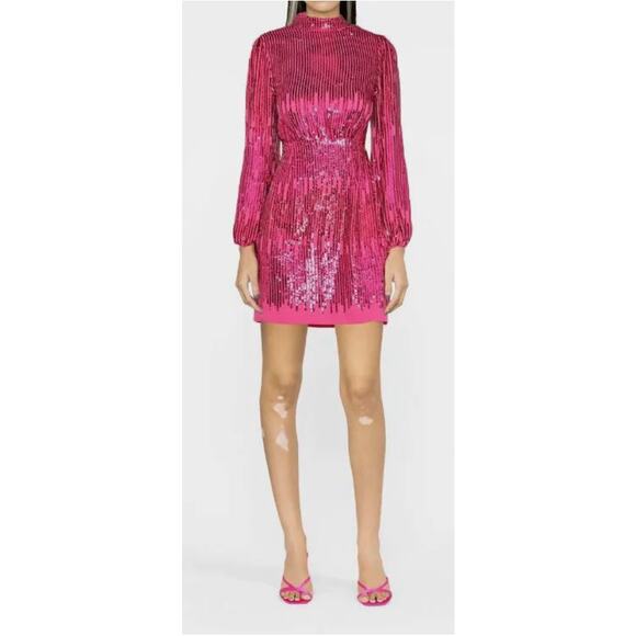 RIXO Lara Hot Pink Sequin A Line Sexy Low Tie Back Party Mini Dress Size 10 - Picture 1 of 16